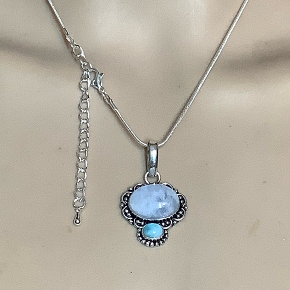 🌸 MOONSTONE TEAL NECKLACE BOHEMIAN PENDANT QUARTZ TRIBAL VIXEN GEM GYPSY BOHO - Picture 8 of 10